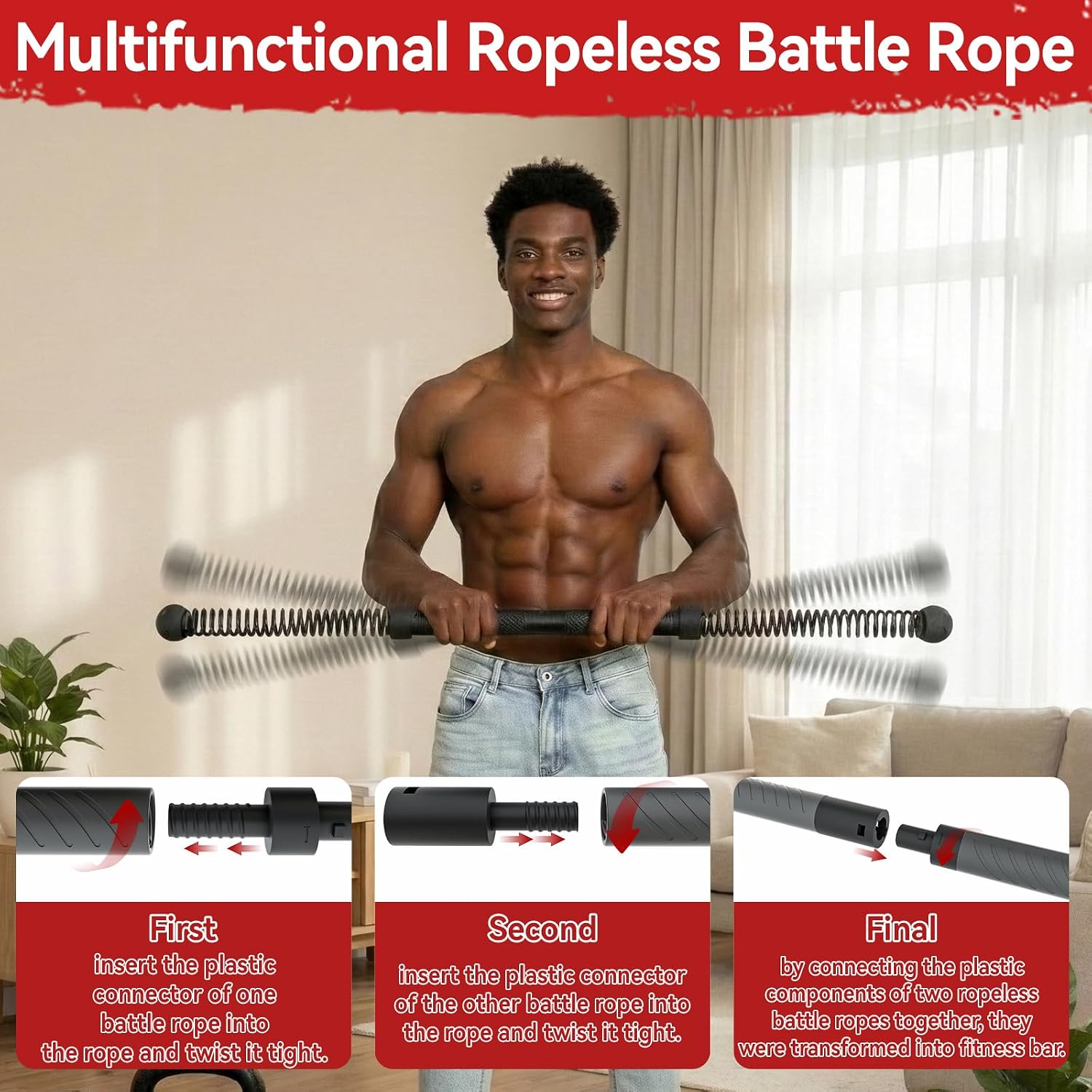 Crossfit Workout With Equipment - 2-in-1 Upgraded Cordless Battle Rope Power