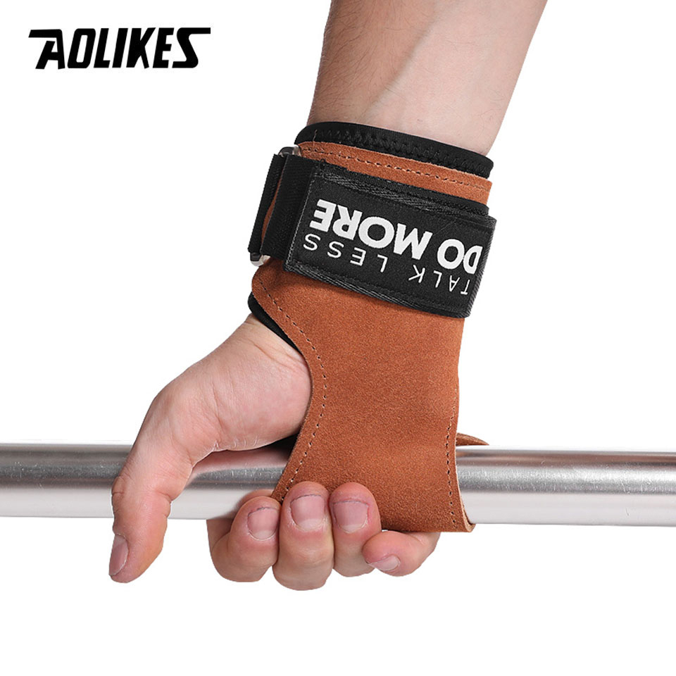 AOLIKES Cowhide Gym Grips Glov - Crossfit Workout With Equipment ulasan dan harga