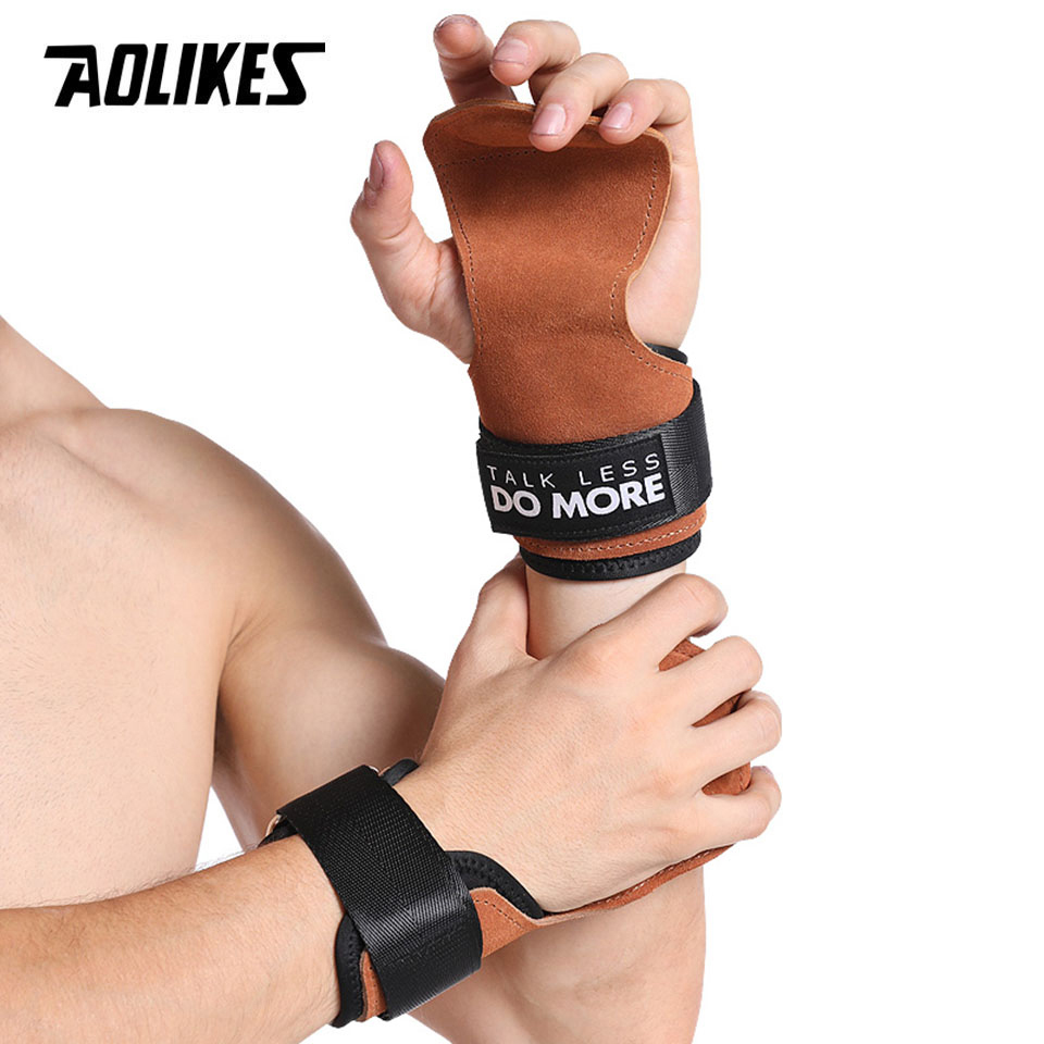 AOLIKES Cowhide Gym Grips Glov - Crossfit Workout With Equipment ulasan dan harga
